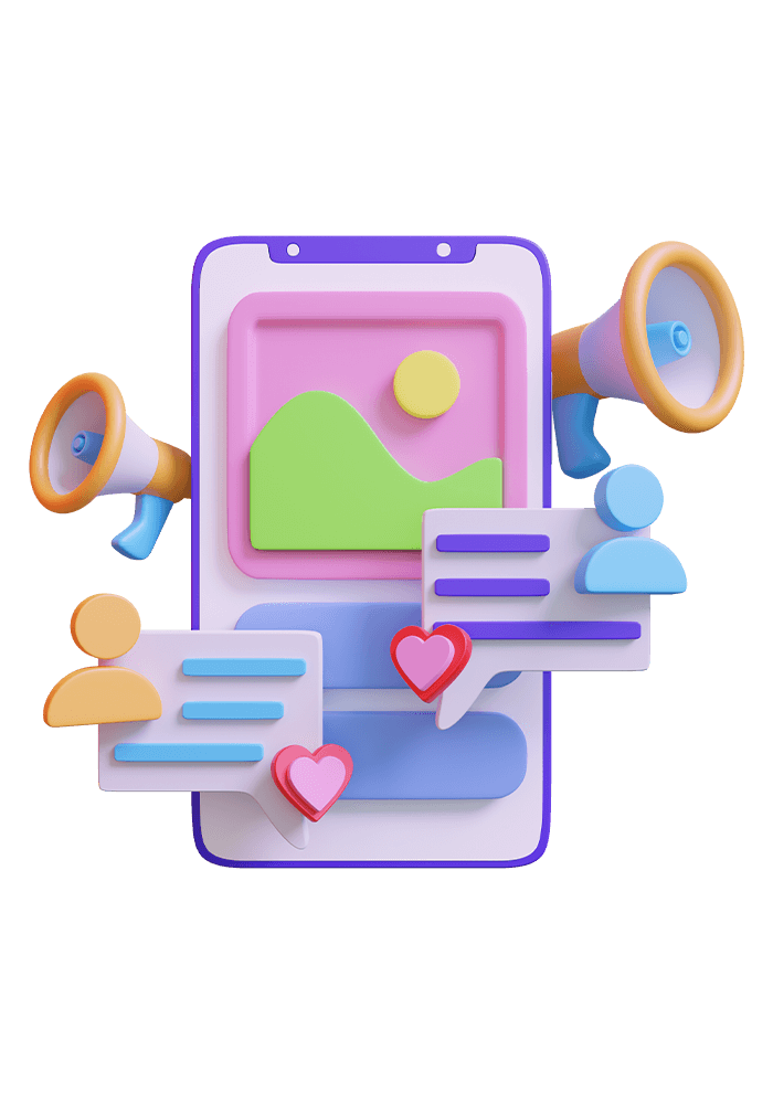 3d graphic representing all kinds of digital marketing