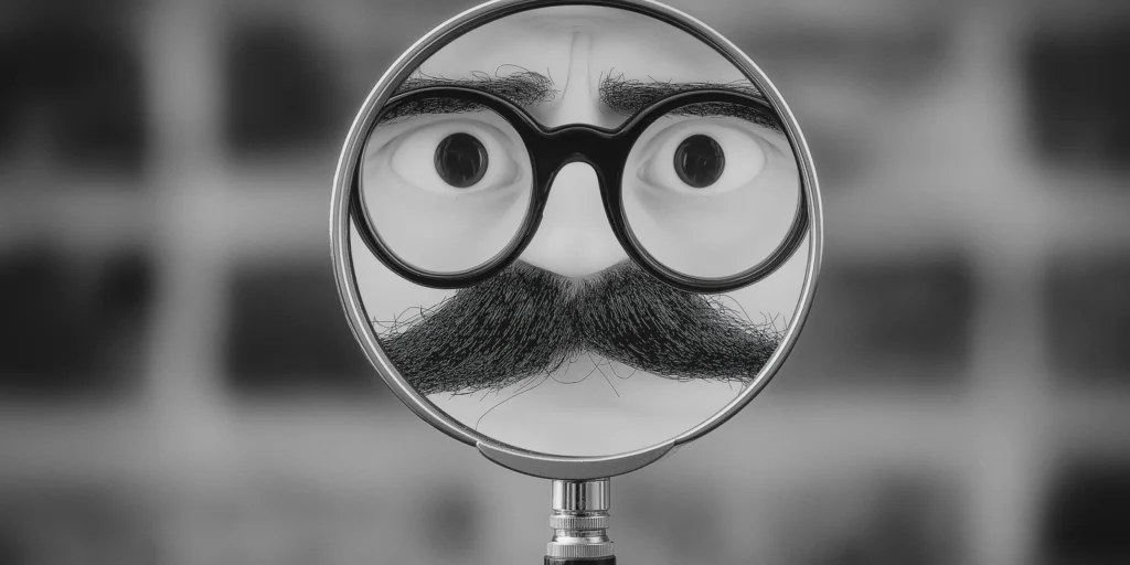 a quirky image of magifier glass focusing on the perfect user by using negative keywords